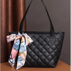 Bucket Bag Twilly Scarf Decor Quilted Black New